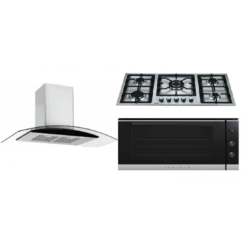 Daniela 90cm Canopy Rangehood Glass Dan9gus 90cm Gas Cooktop