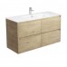 Joli Amato Satin White/ Scandi Oak Wall Hung Vanity with Ceramic top 750mm-1200mm