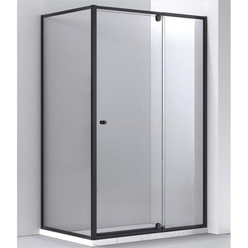 870-1000mm x 880-900mm (fixed panel) Matt Black Semi Frameless Shower Screen with Pivot Door 
