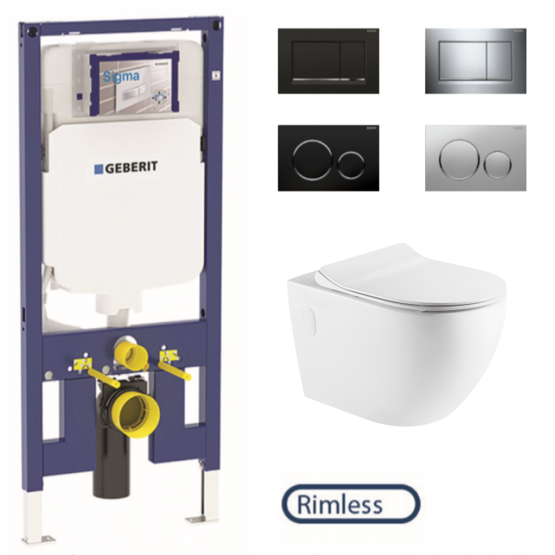 Geberit Sigma 8 in Wall Cistern with Rimless Wall Hung Pan & Access Plate