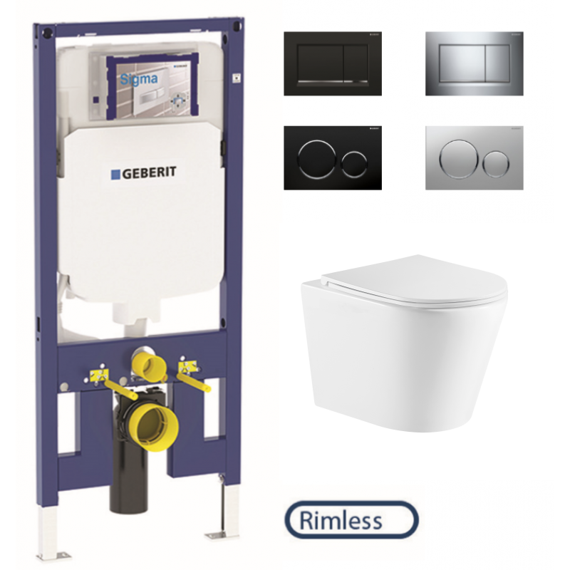 Geberit Sigma 8 in Wall Cistern with Rimless Wall Hung Pan & Access Plate